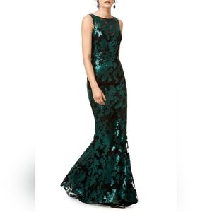Badgley Mischka Teal Sequin Maxi Dress